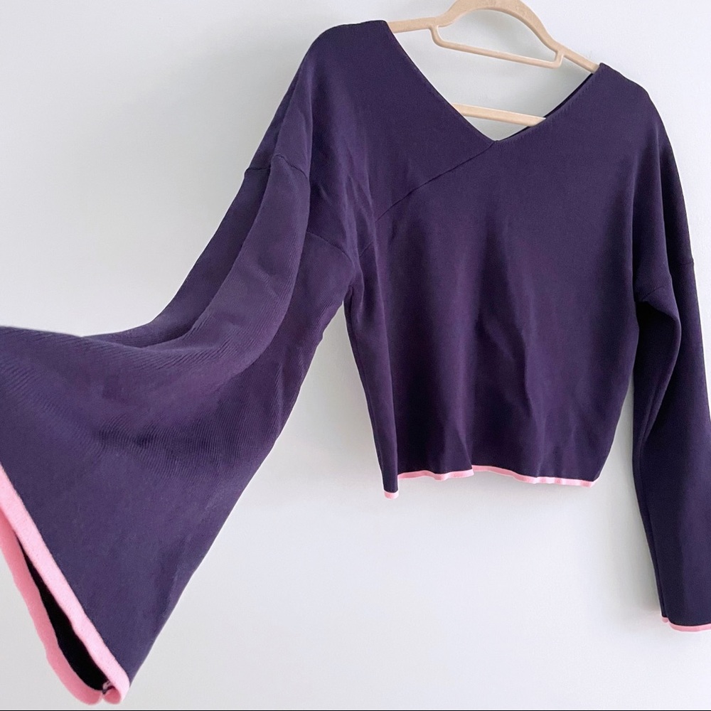 Oversized Crop Sweater Top with V-neck in Navy Blue with Wide Sleeves Topshop